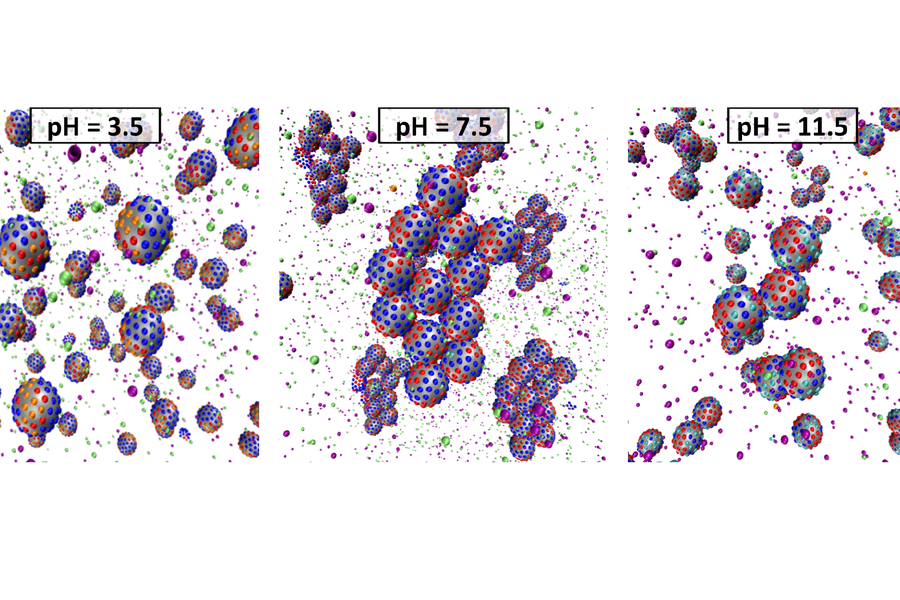 Koncentrované roztoky proteinů a nabitých „patchy“ koloidů.